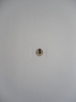 Second Sighting, 2007 		
Relocated section of ceiling with light fittings, removed from the ceiling of the artist studio toilets at Gertrude Contemporary, Melbourne. 
8 x 8 cm 