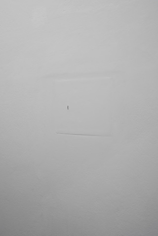Remaining Past  2016</br>
Reconstructed section of wall from Isabella Bortolotzzi Gallery carved
permanently into stone wall of studio at the Malzfabrik Berlin  60 x 60 cm